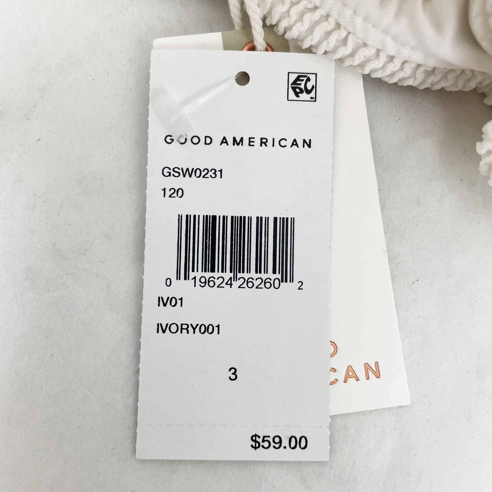 Good American Always Fits Twisted Bikini Top Size 3 Large Swim Ivory White NWT