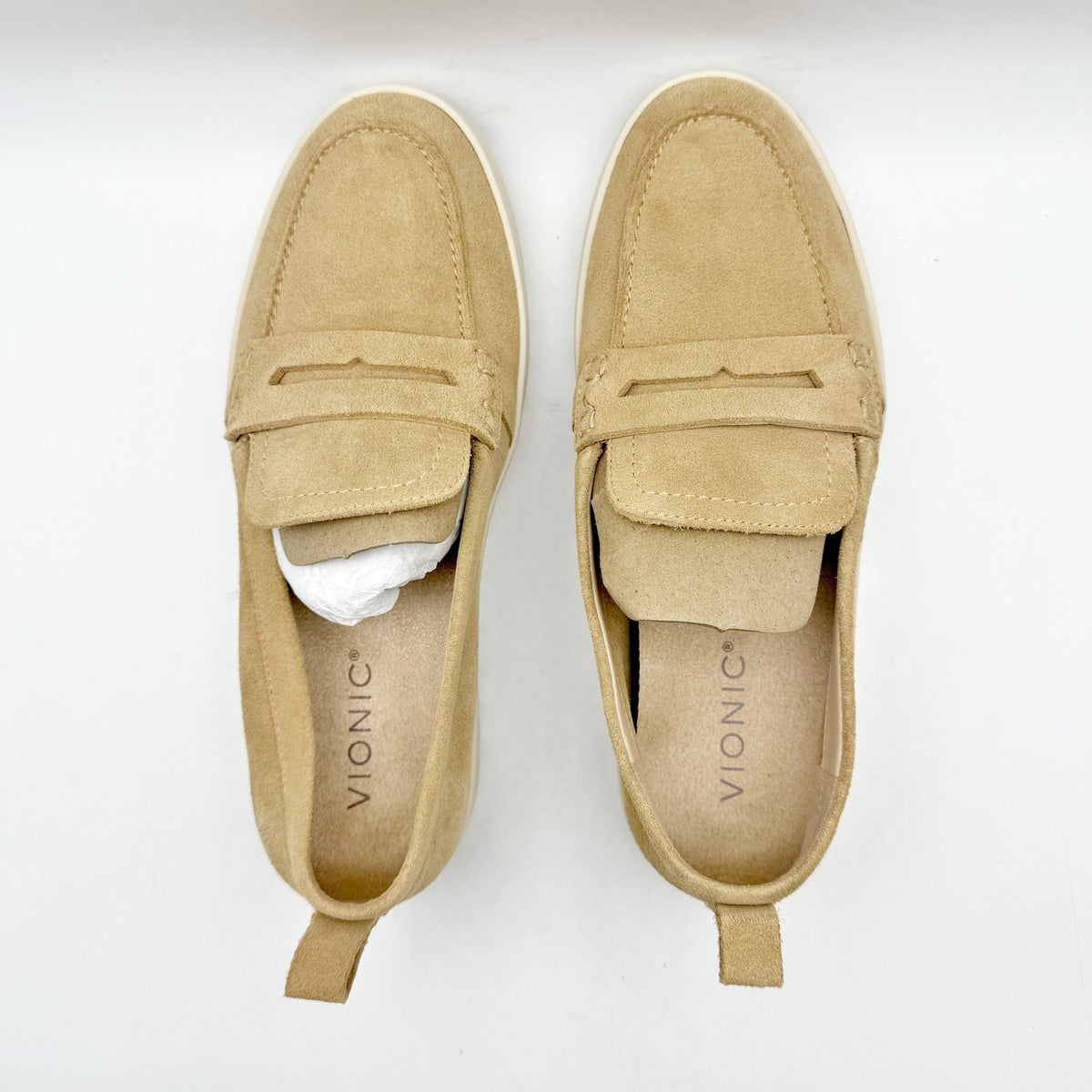 VIONIC Womens Uptown Loafers Size 7 Wide Sand Tan Suede Slip On NIB