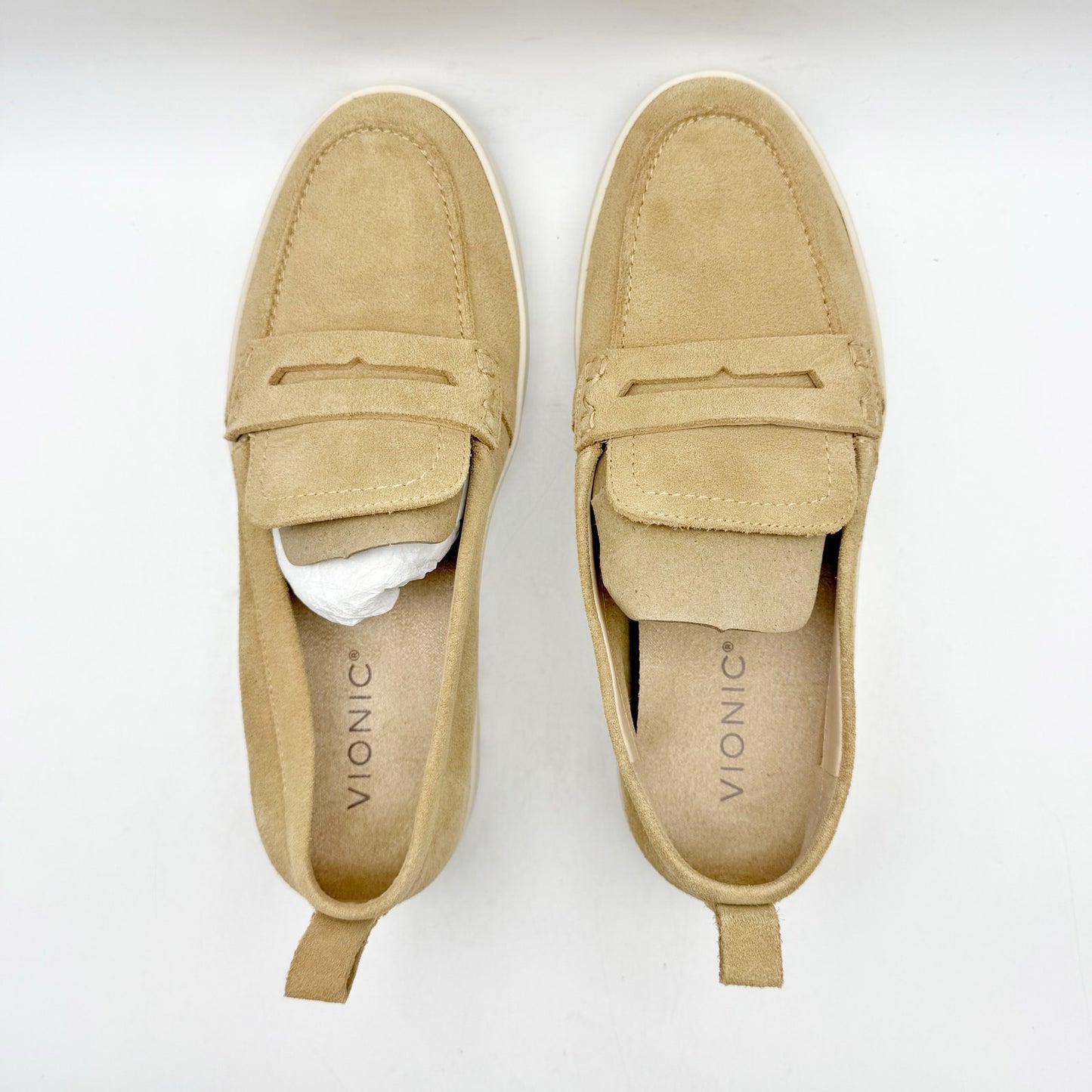 VIONIC Womens Uptown Loafers US 7 Wide Sand Tan Suede Slip On NIB