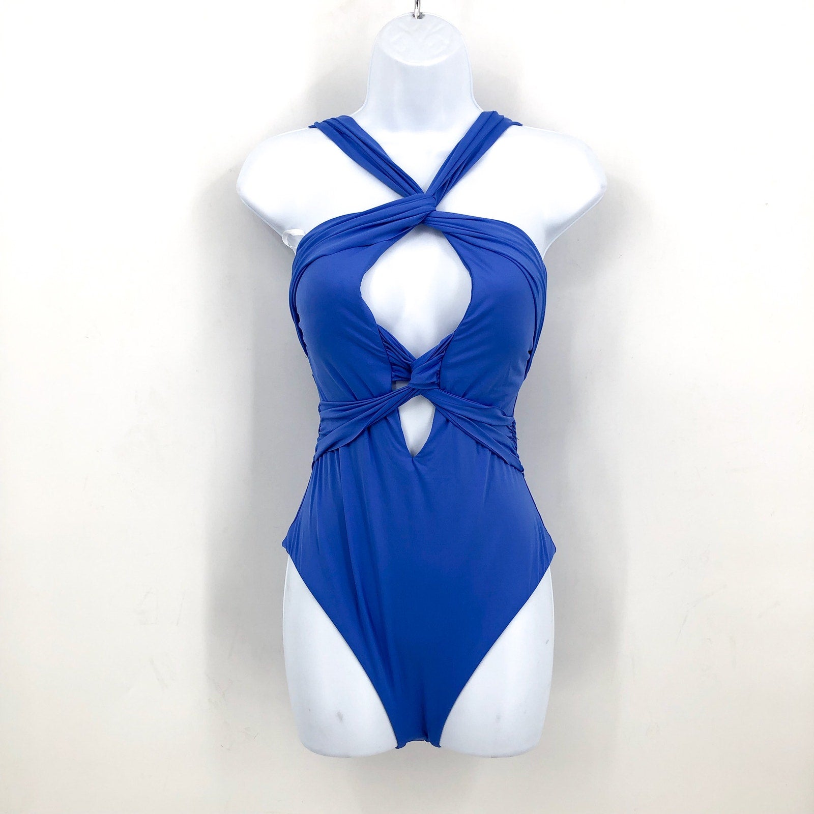 BECCA Women's Gracelyn High Neck One Piece Swimsuit Large Blue Cornflower NWT