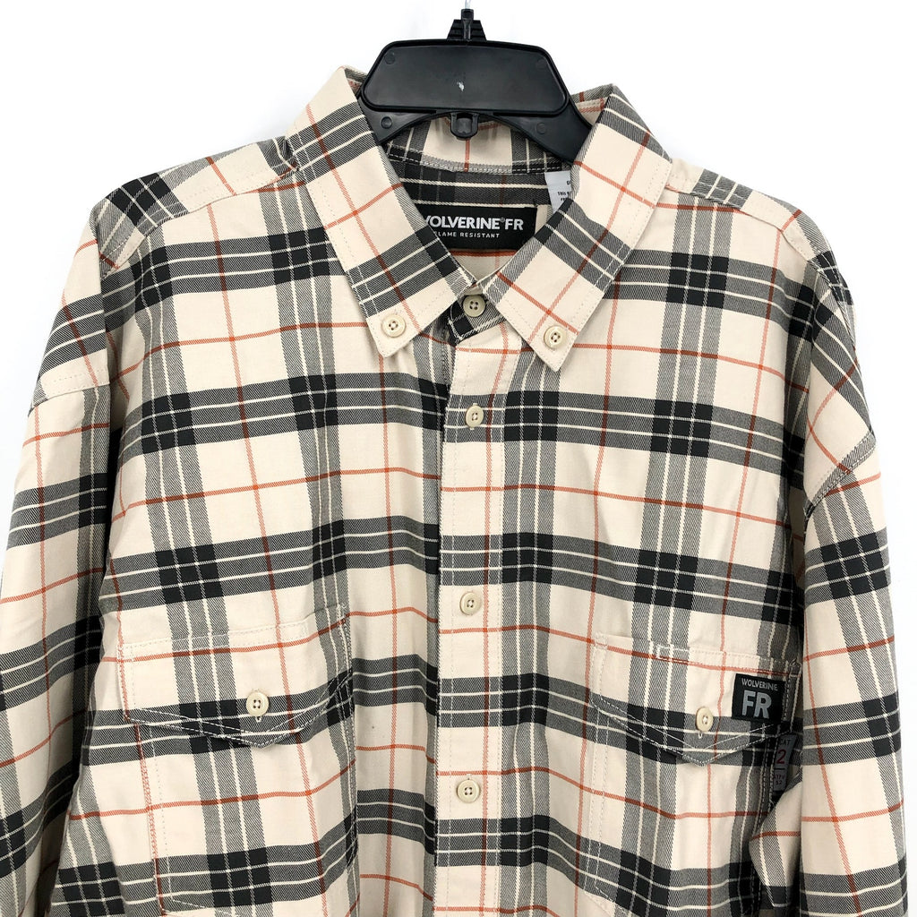 Wolverine Mens FR Twill Shirt XXL Cream Black Plaid Long Sleeve NWT