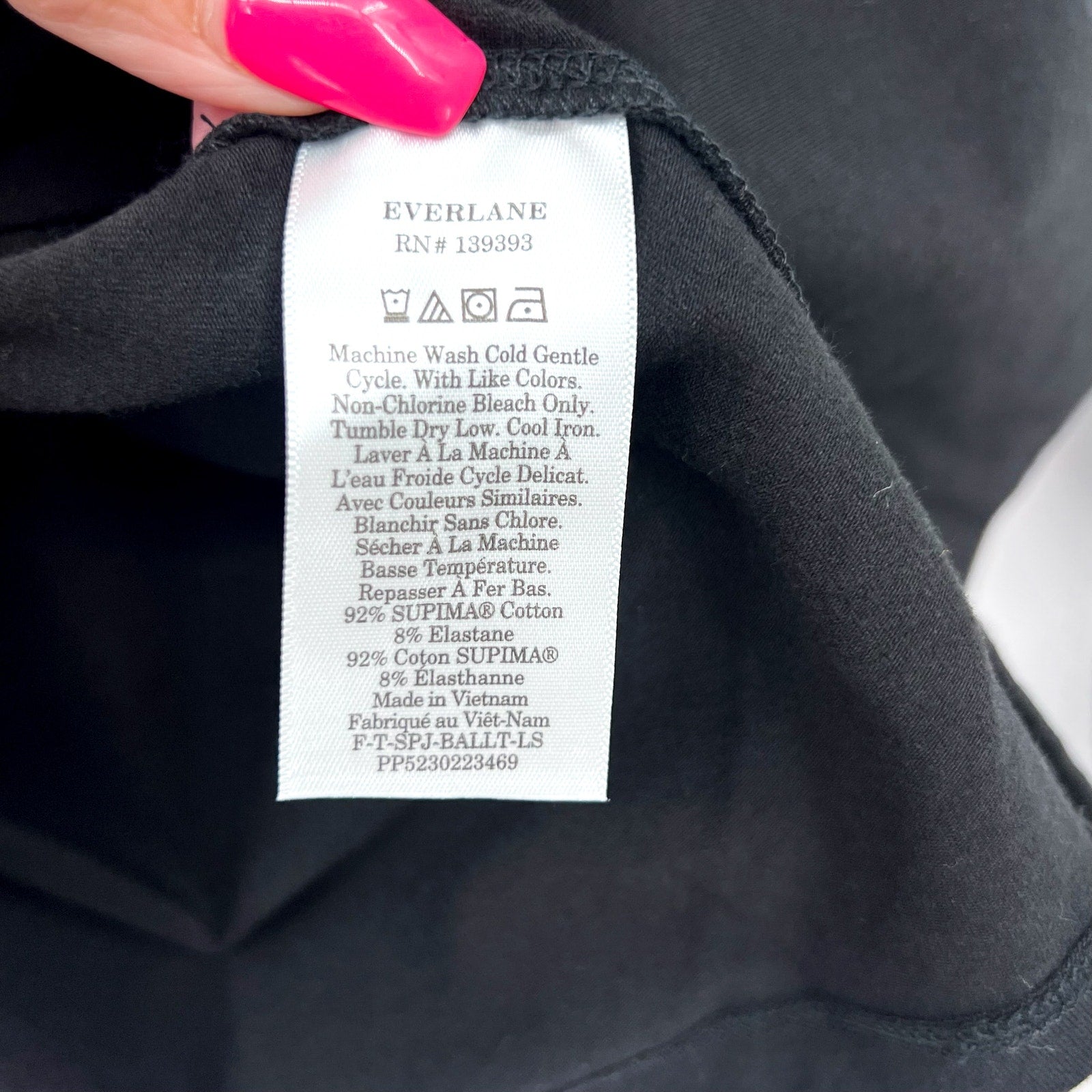 EVERLANE Women's Supima Form Ballet Neck Tee Large Black Long Sleeve NWT