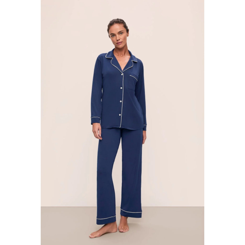 EBERJEY Womens Gisele Long PJ Set Small Navy Blue Ivory TENCEL Modal NWOT