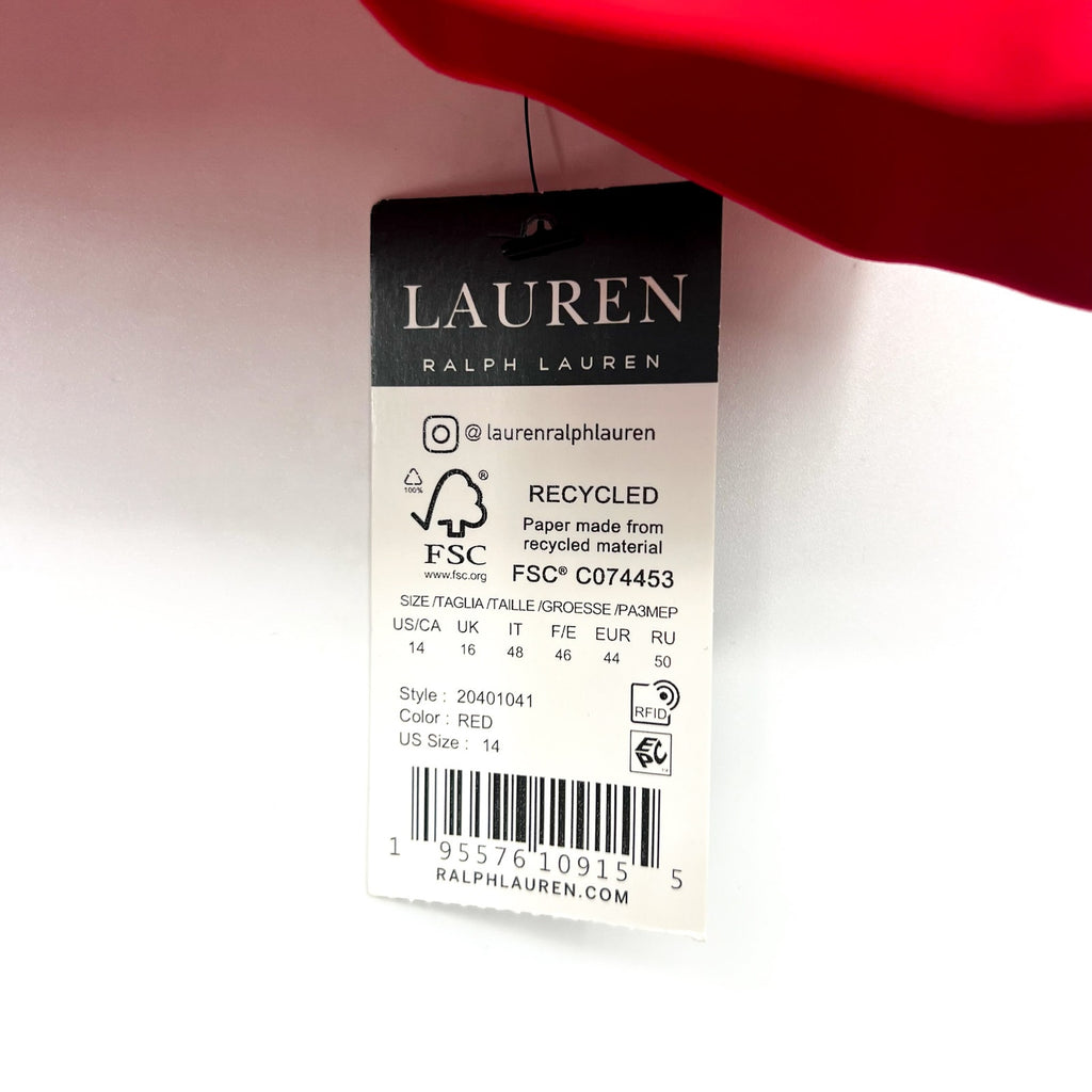 LAUREN RALPH LAUREN Toggle V Neck Bikini Top Size 14 Red Beach Club Solids NWT