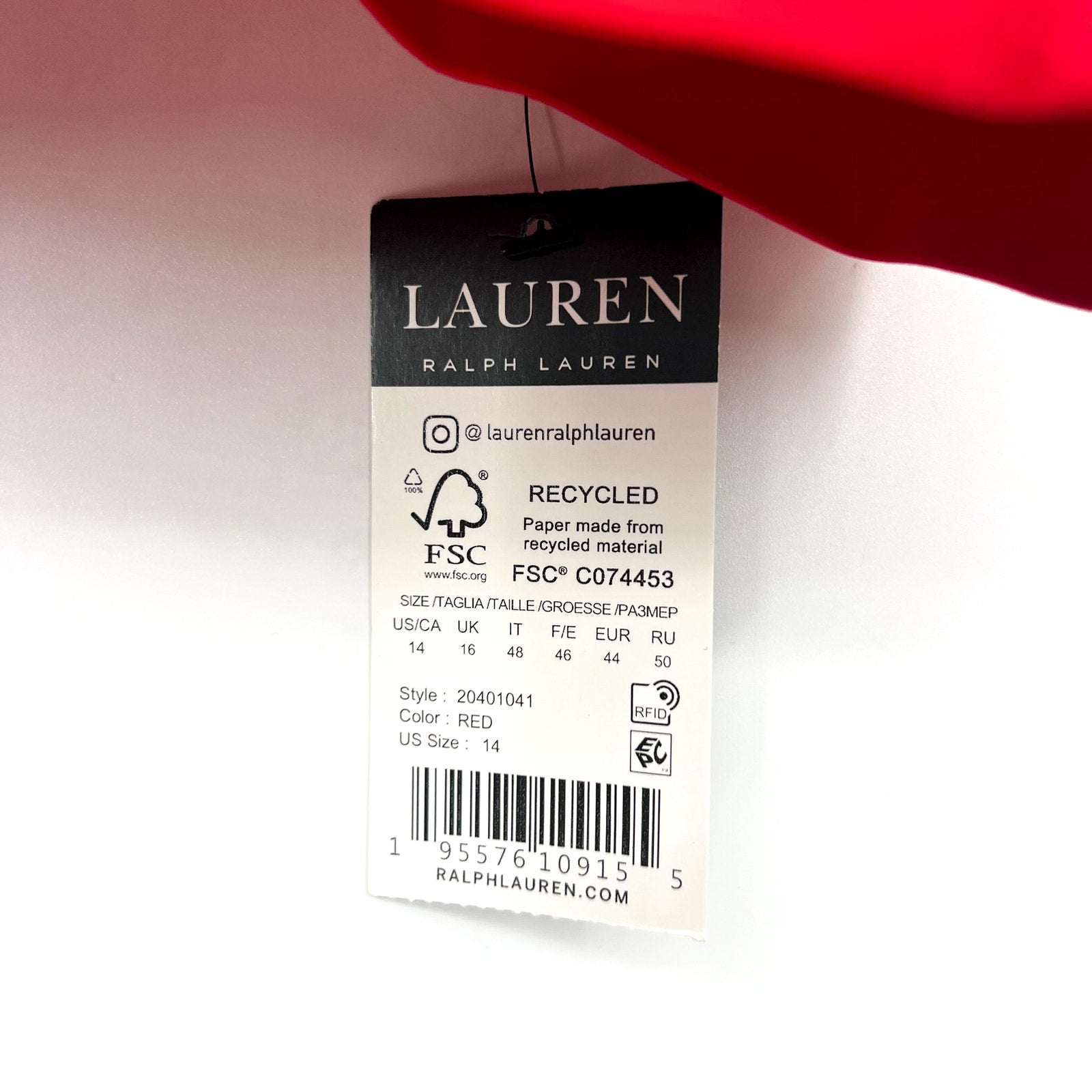 LAUREN RALPH LAUREN Toggle V Neck Bikini Top Size 14 Red Beach Club Solids NWT