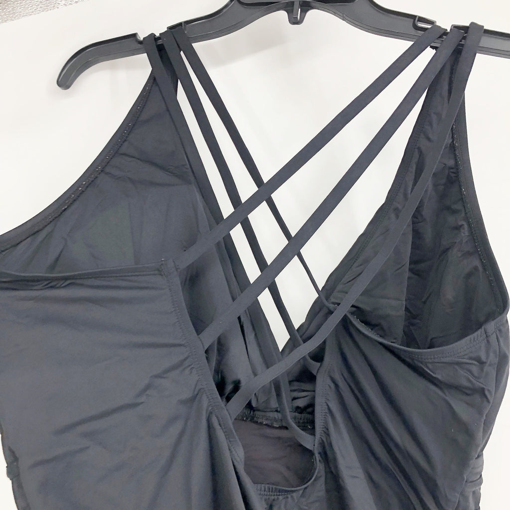 LA BLANCA Island Goddess One Piece Swimsuit 22W Black Multi-Strap Cross-Back