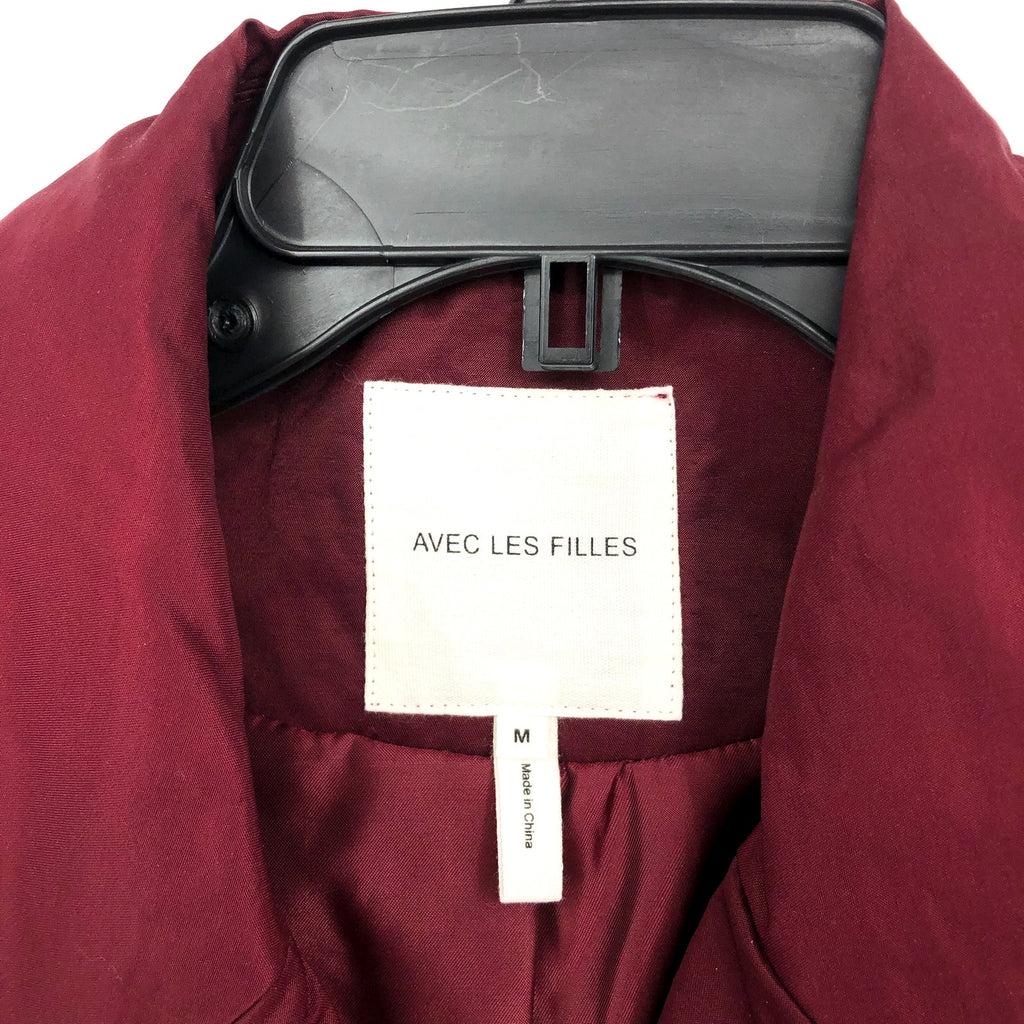 AVEC LES FILLES Womens Stretch Cotton Trench Coat Medium Burgundy Red Belted NWT