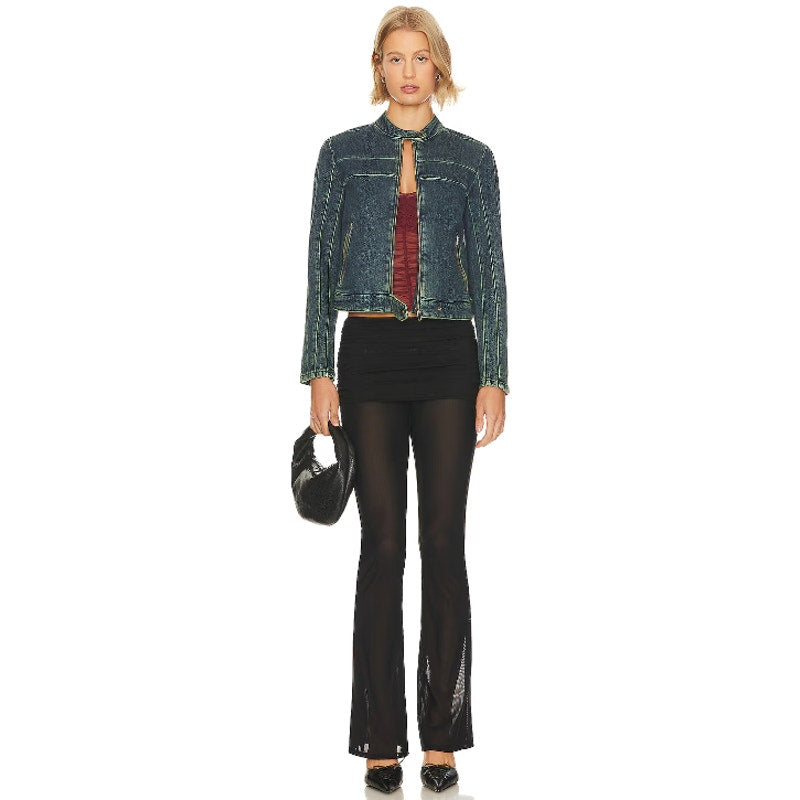 FREE PEOPLE x WE THE FREE Fast Lane Denim Moto Jacket Small Alchemy Blue NWT