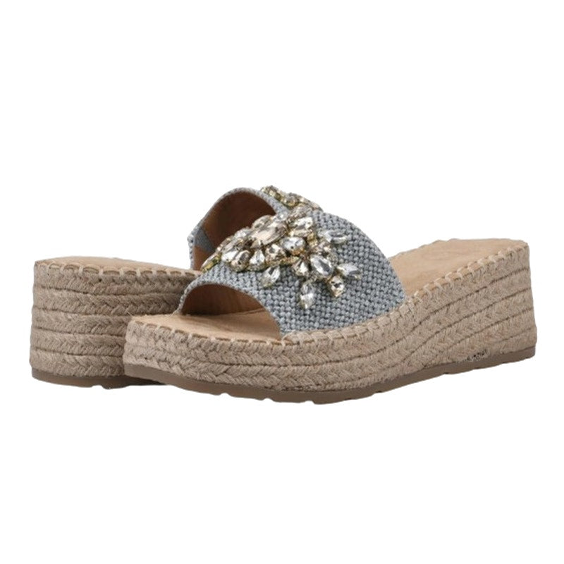 WHITE MOUNTAIN Womens Stitch Espadrille Wedge Sandals Size 9.5M Blue Raffia NWOB