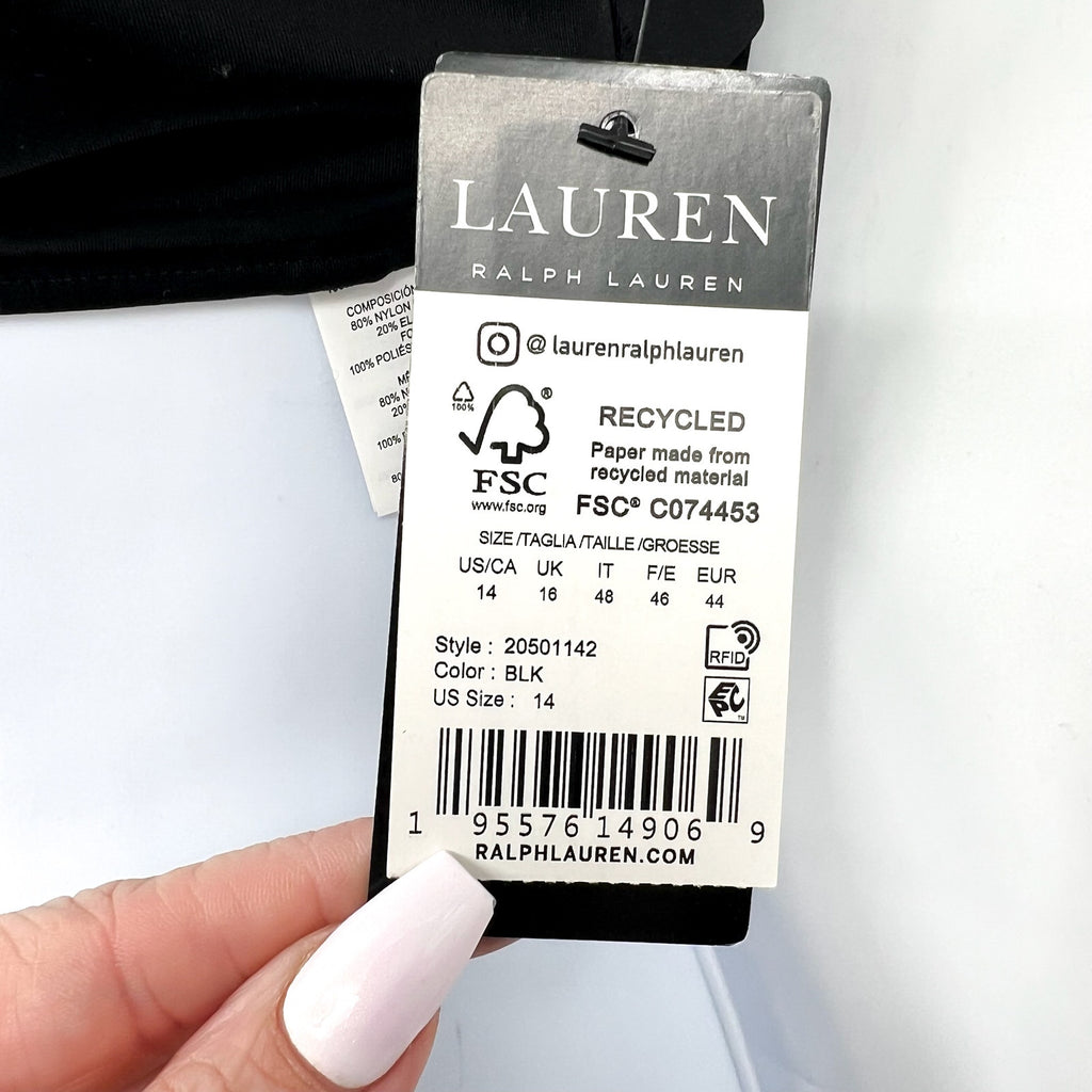 LAUREN RALPH LAUREN Women's Ring Triangle Bikini Top Size 14 Black NWT