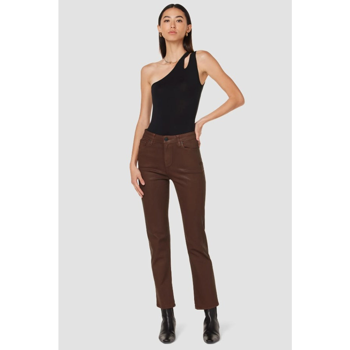 Hudson Womens Nico Straight Ankle Jean Size 25 US 0 Brown Coated Mid-Rise NWOT