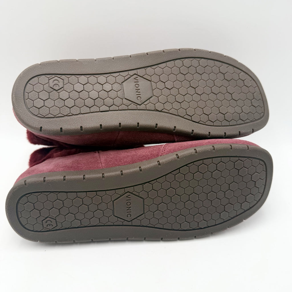 Vionic Womens Maizie Slipper Boots Size 7 Burgundy Red Suede Supportive NWOB