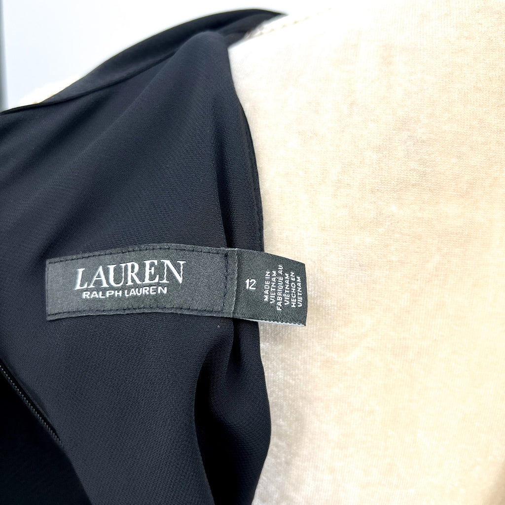 LAUREN RALPH LAUREN Satin Charmeuse Cocktail Dress Size 12 Black Halter NWT