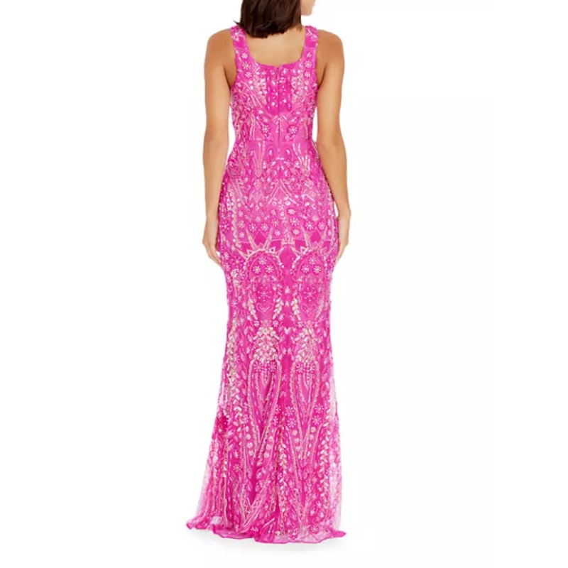 DRESS THE POPULATION Tyra Sequin Mermaid Gown XS Bright Fuchsia Pink NWT