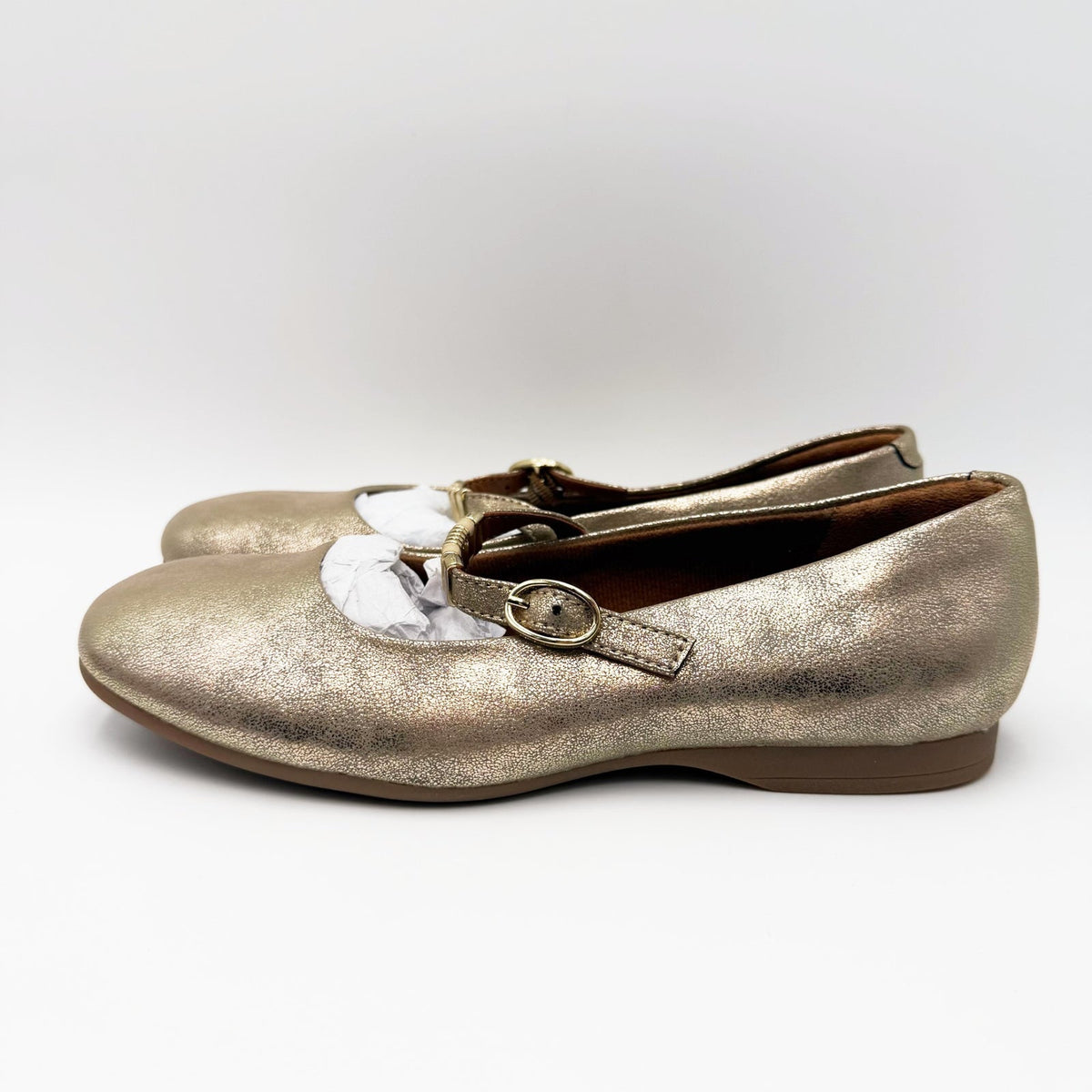 Eurosoft Womens Khloe Mary Jane Flats Size 6 Gold Metallic Buckle Strap NWOB