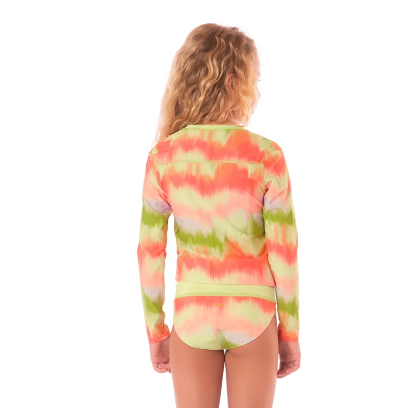 MAAJI Girl's Odyssey Rashguard Swimsuit Set Size 14 Green Pink Long Sleeve NWT
