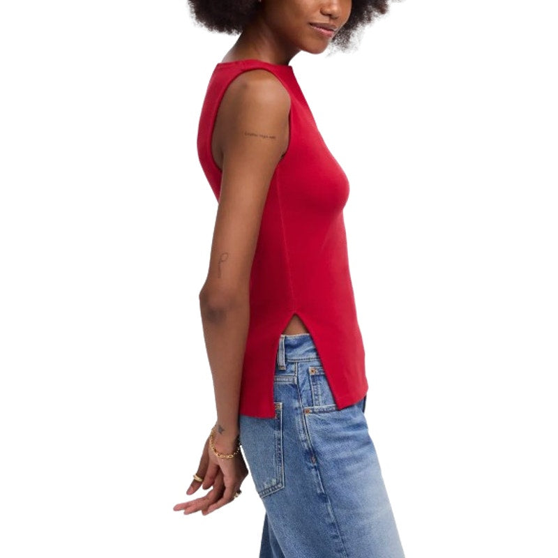 MADEWELL Women's Sleeveless Boat Neck Shirt Small Red Crimson NU773 NWT