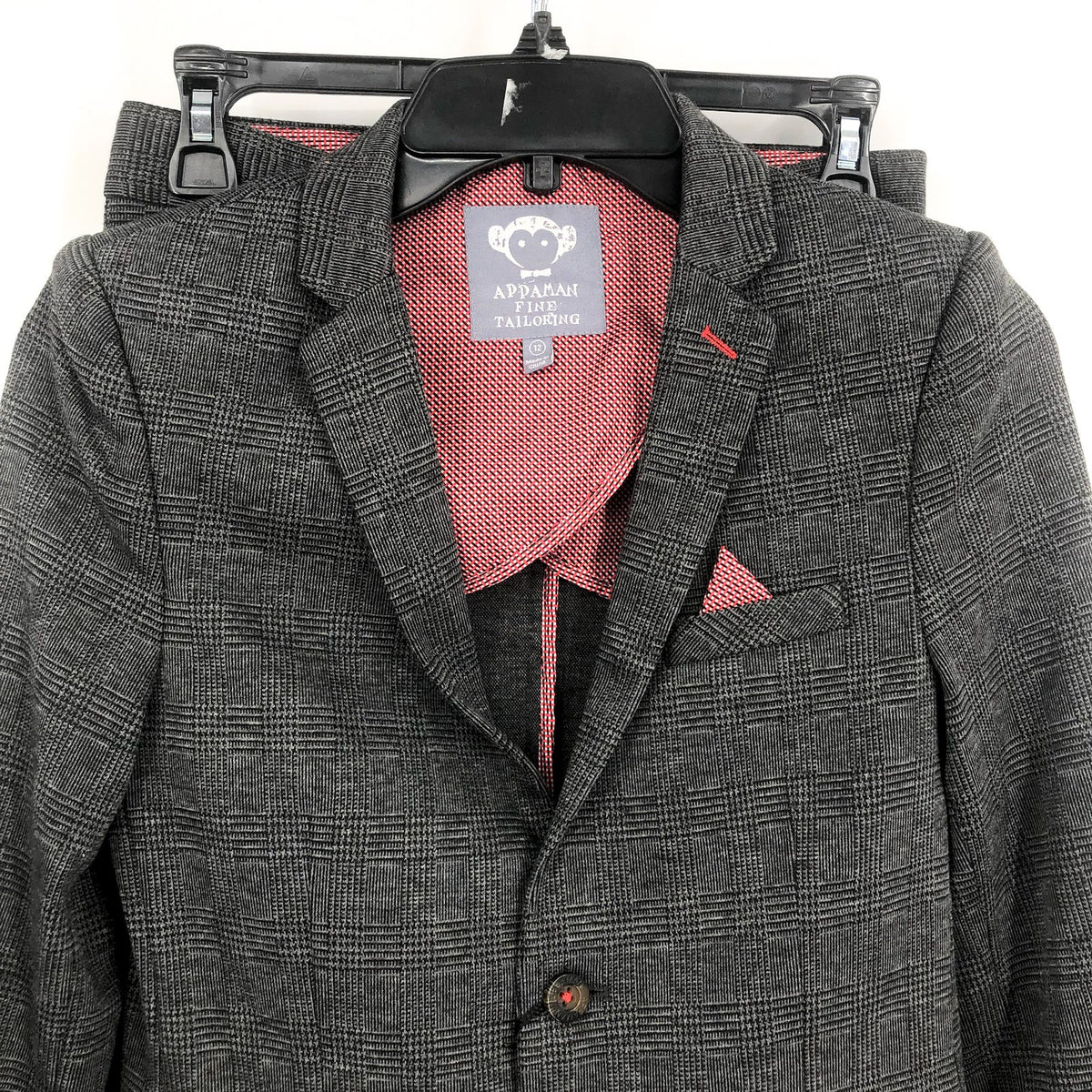 APPAMAN Boy's Two-Piece Stretchy Mod Suit Set Size 12 Grey Glen Plaid NWT