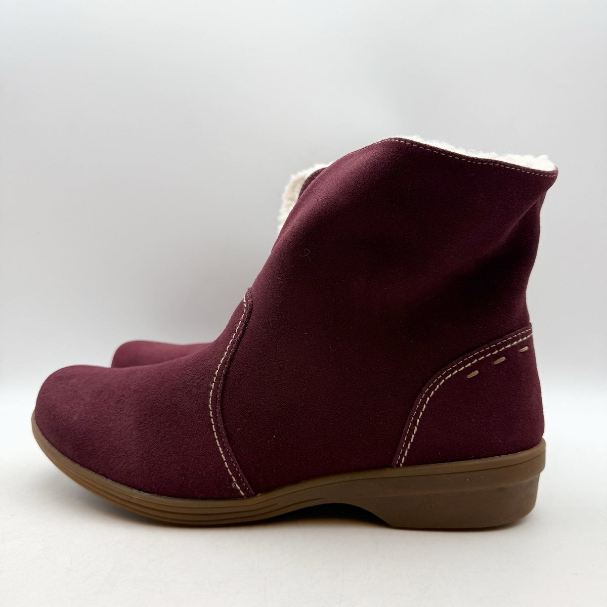 Spenco Womens Sun Valley Ankle Boots Size 8.5 Red Burgundy Suede Sherpa NIB