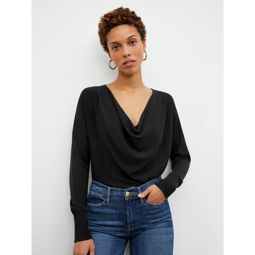 M.M LAFLEUR Women's Monica Top XL Black Silk Jersey Long Sleeve Blouse NWT