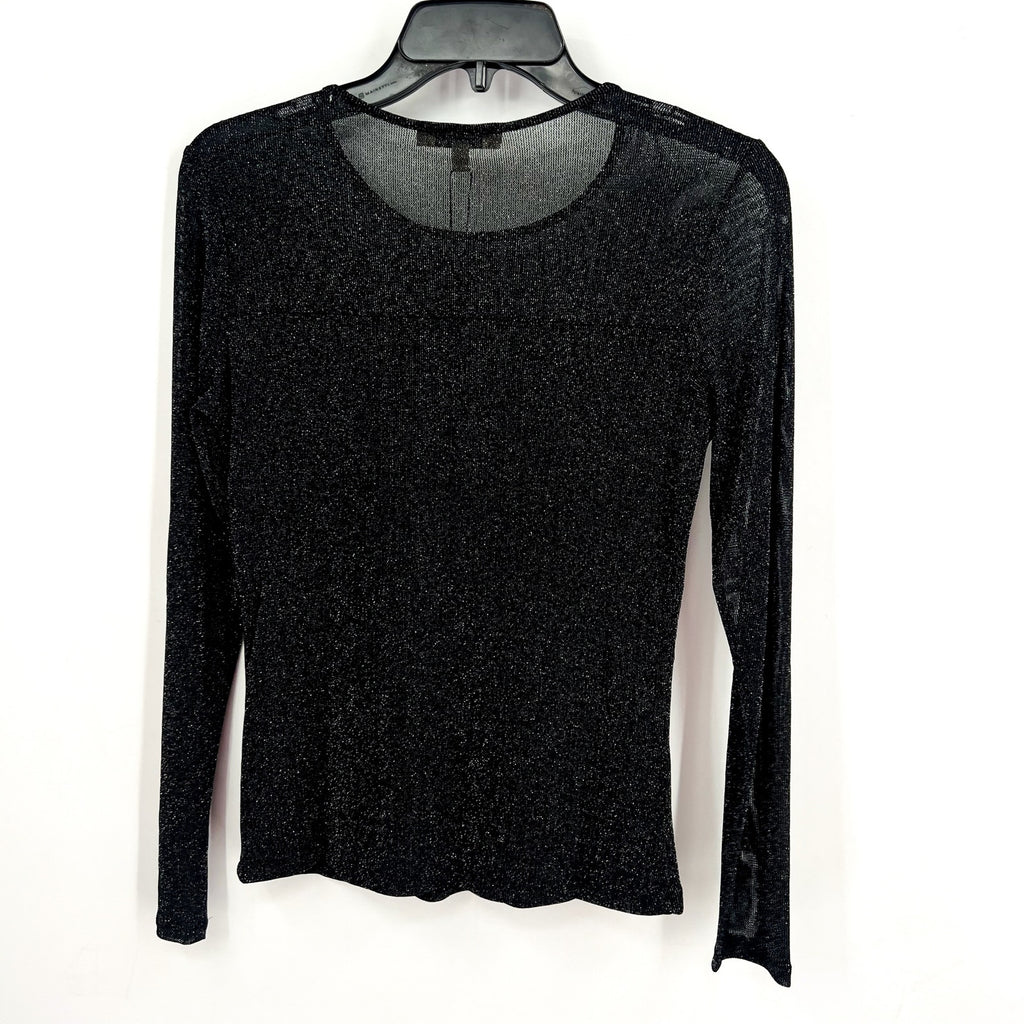 LES SEREIN Long Sleeve Glitter Mesh Sheer Top Small Black Silver Metallic NWT