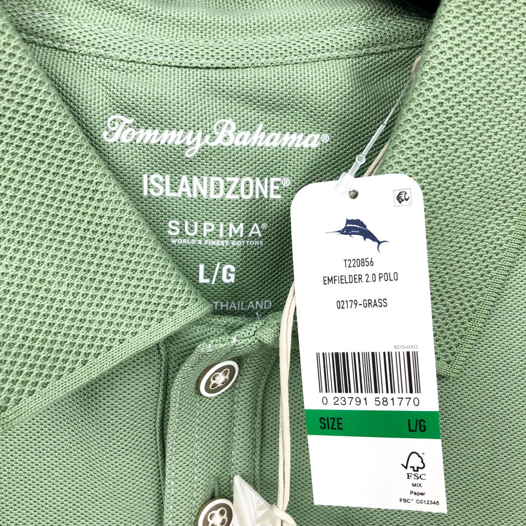 TOMMY BAHAMA Men's Emfielder 2.0 Polo Shirt Large Green Grass Short Sleeve NWT
