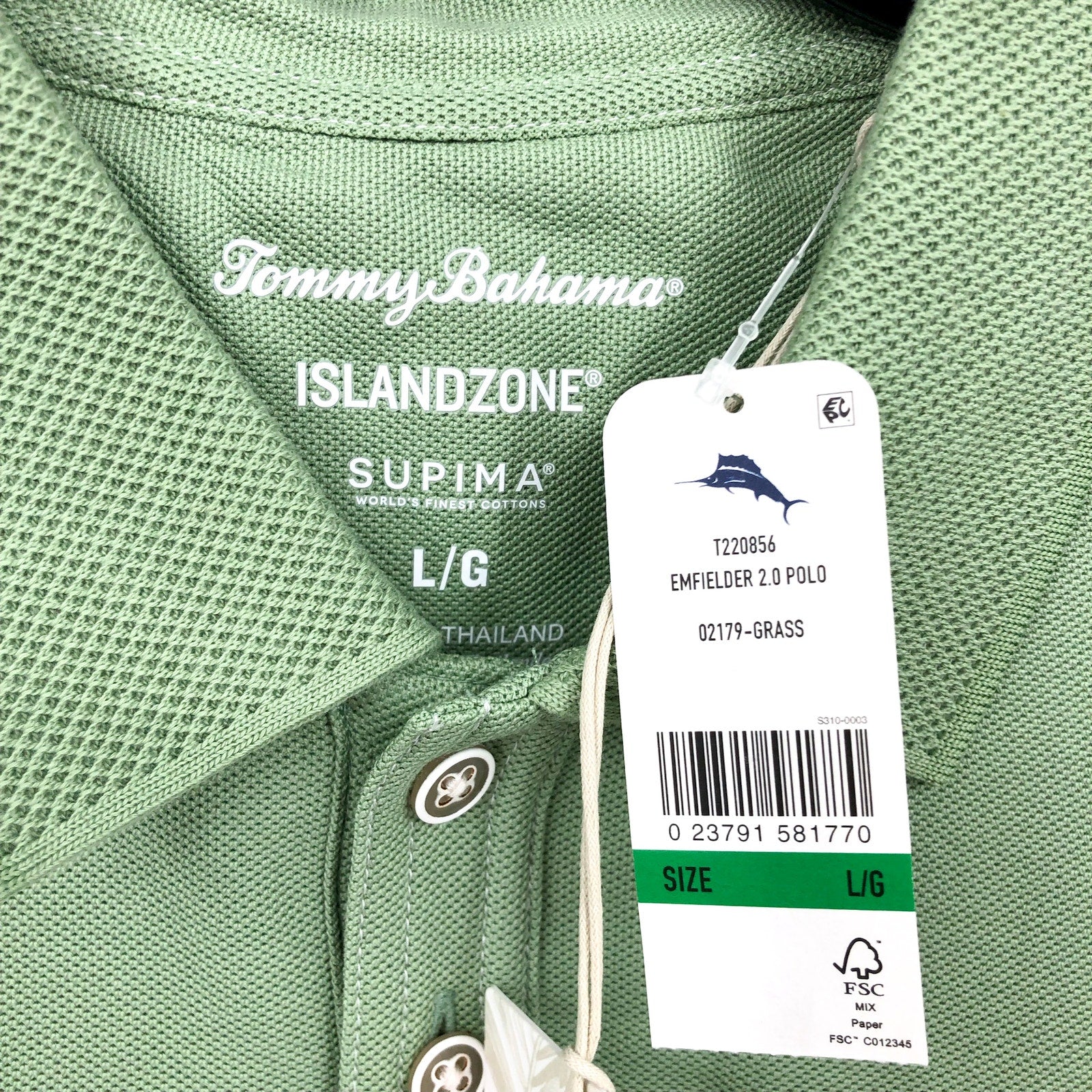 TOMMY BAHAMA Men's Emfielder 2.0 Polo Shirt Large Green Grass Short Sleeve NWT