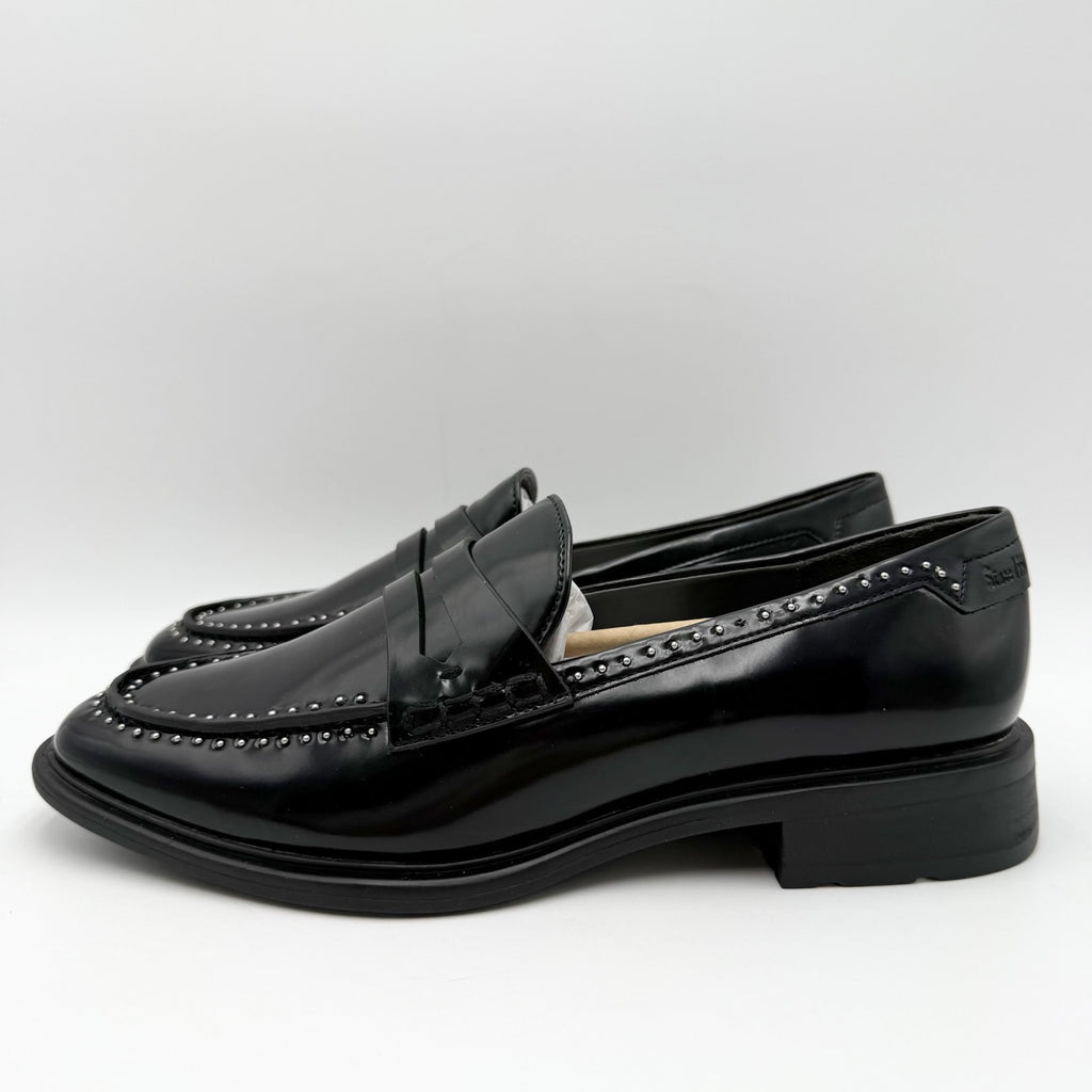 Franco Sarto Womens Eden Studded Loafers Size 8.5 M EU 39 Black Slip On NWOBl
