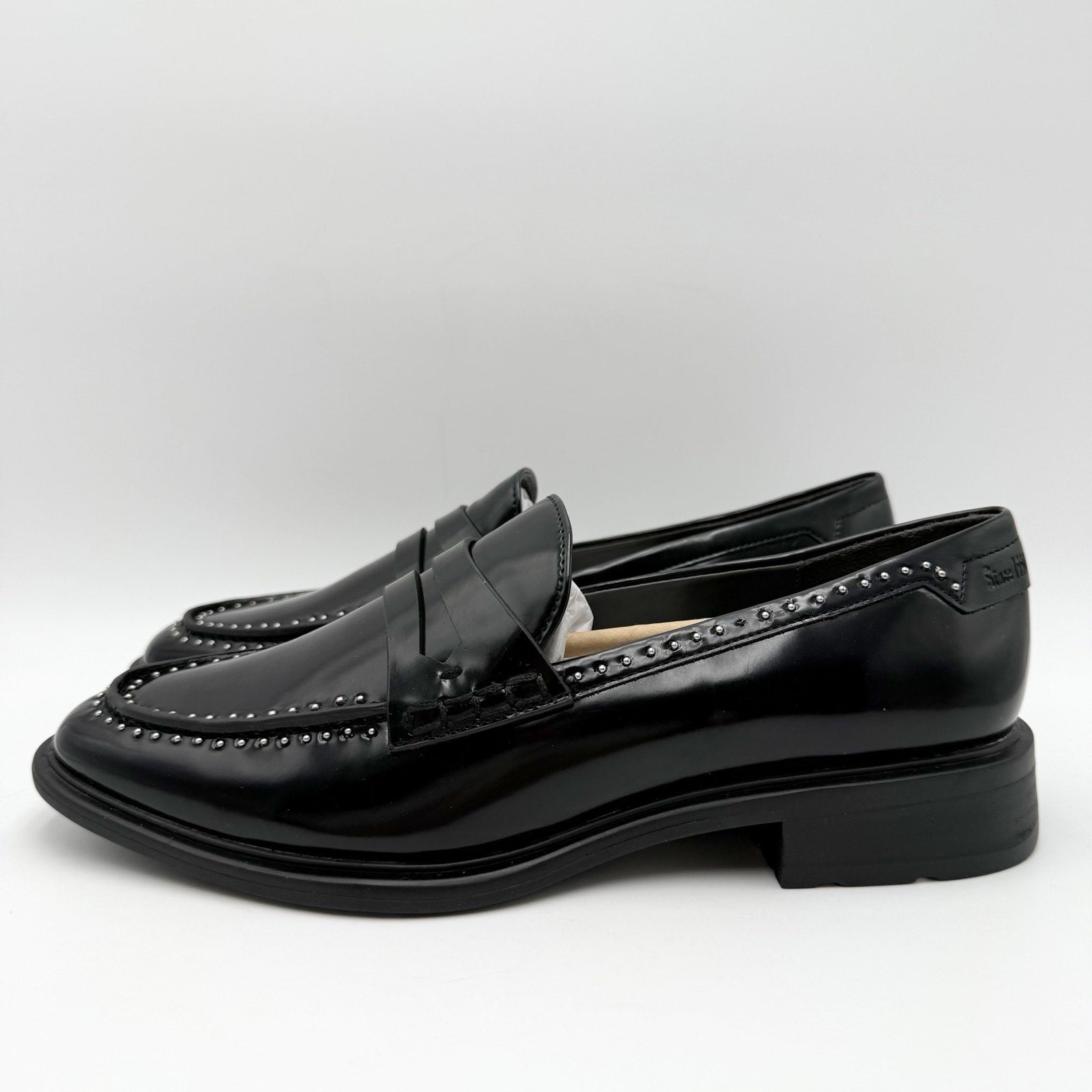 Franco Sarto Womens Eden Studded Loafers Size 8.5 M EU 39 Black Slip On NWOBl