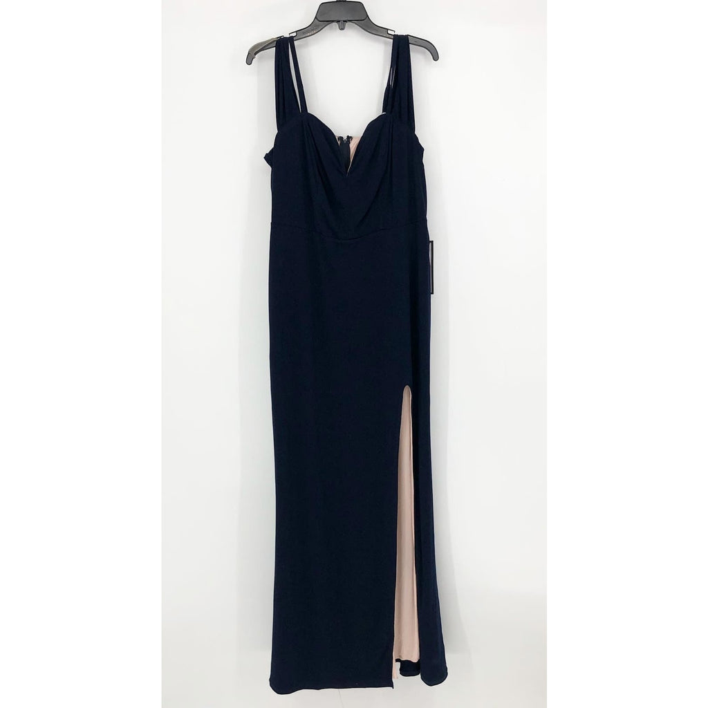 CITY STUDIO Trendy Off-The-Shoulder Slit Gown 16W Navy Blue Rose Pink NWT