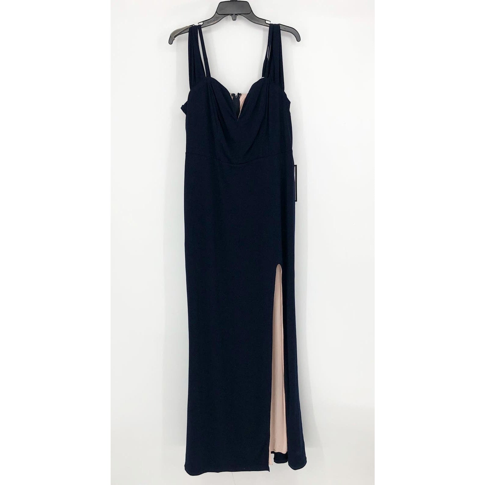 CITY STUDIO Trendy Off-The-Shoulder Slit Gown 16W Navy Blue Rose Pink NWT