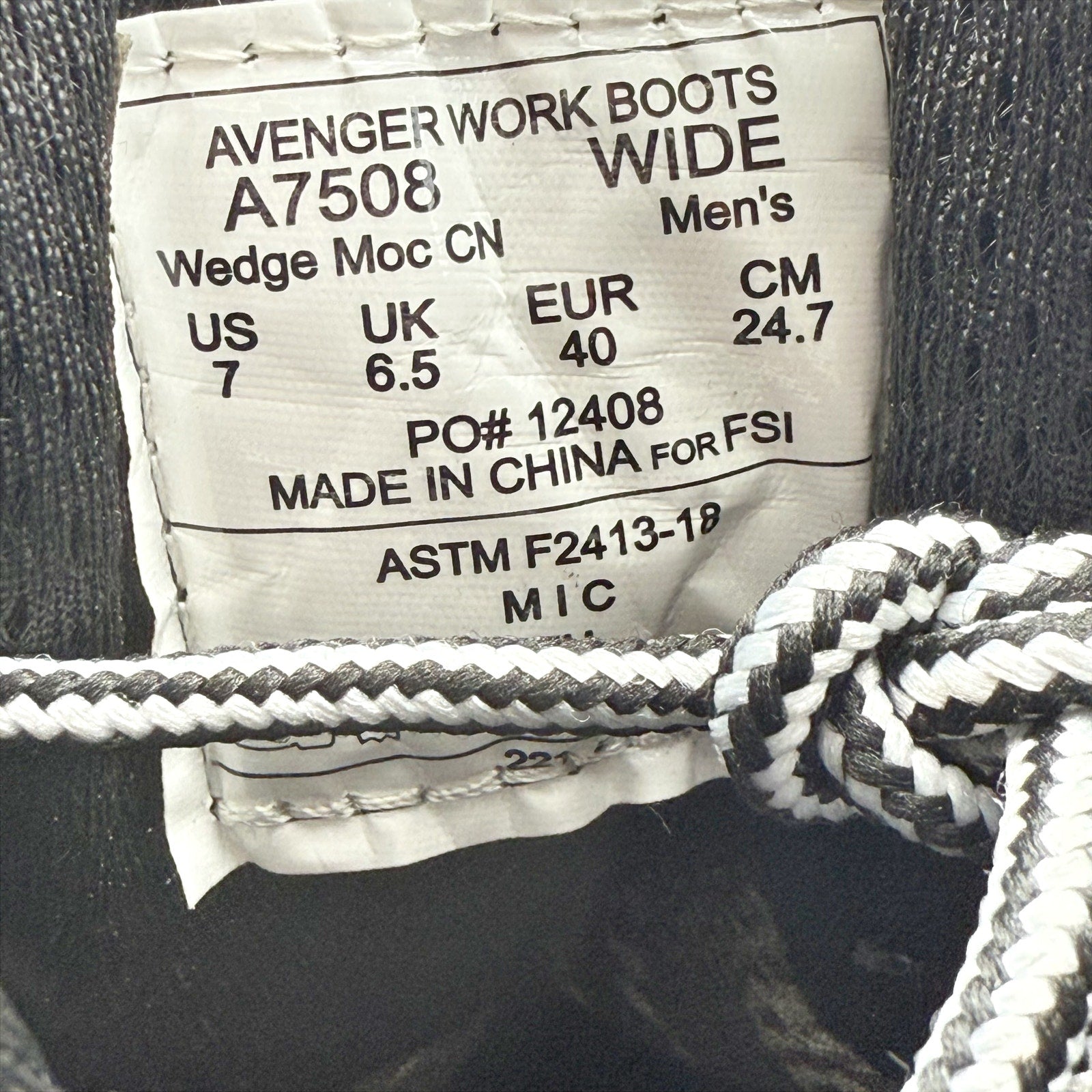 AVENGER Men Wedge Moc Carbon Safety Toe Work Boots 7 Wide Black Leather WP NIB
