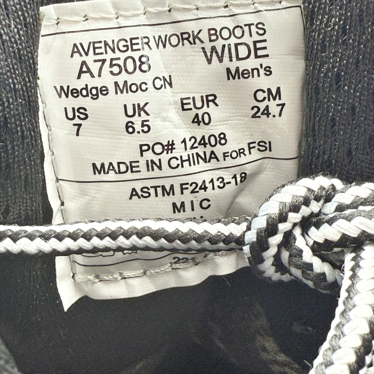 AVENGER Mens Wedge Moc Carbon Safety Toe Work Boots 7 Wide Black Leather WP NIB