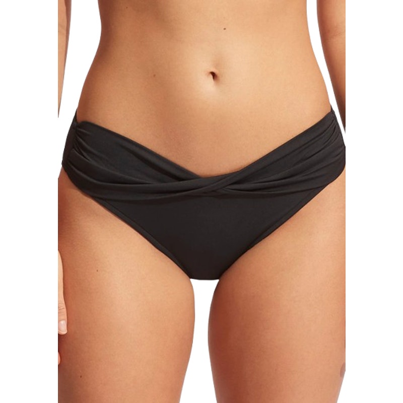 SEAFOLLY Women's Twist Band Hipster Bikini Bottom Size 6 Black NWT