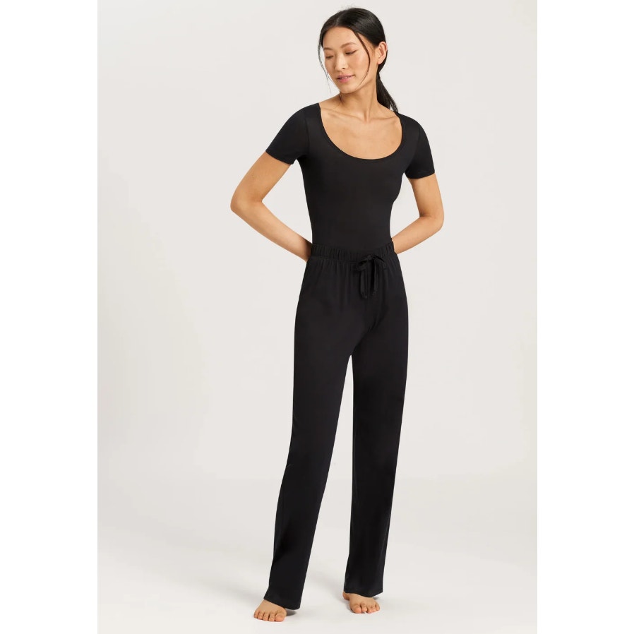 HANRO Women's Cotton Deluxe Lounge Pants XL Black Drawstring 100% Cotton NWT