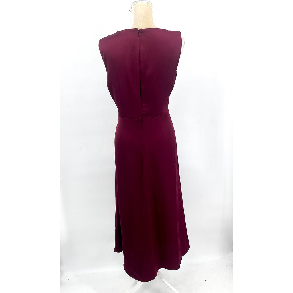 DKNY Women's Sleeveless Faux Wrap Midi Dress Size 6 Red Maroon Draped NWT