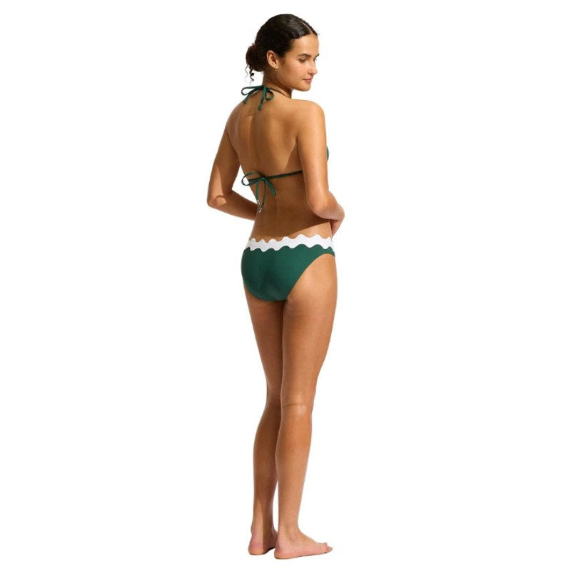 SEAFOLLY Women's Gia Ric Rac Hipster Bikini Bottom Size 10 Green White NWT