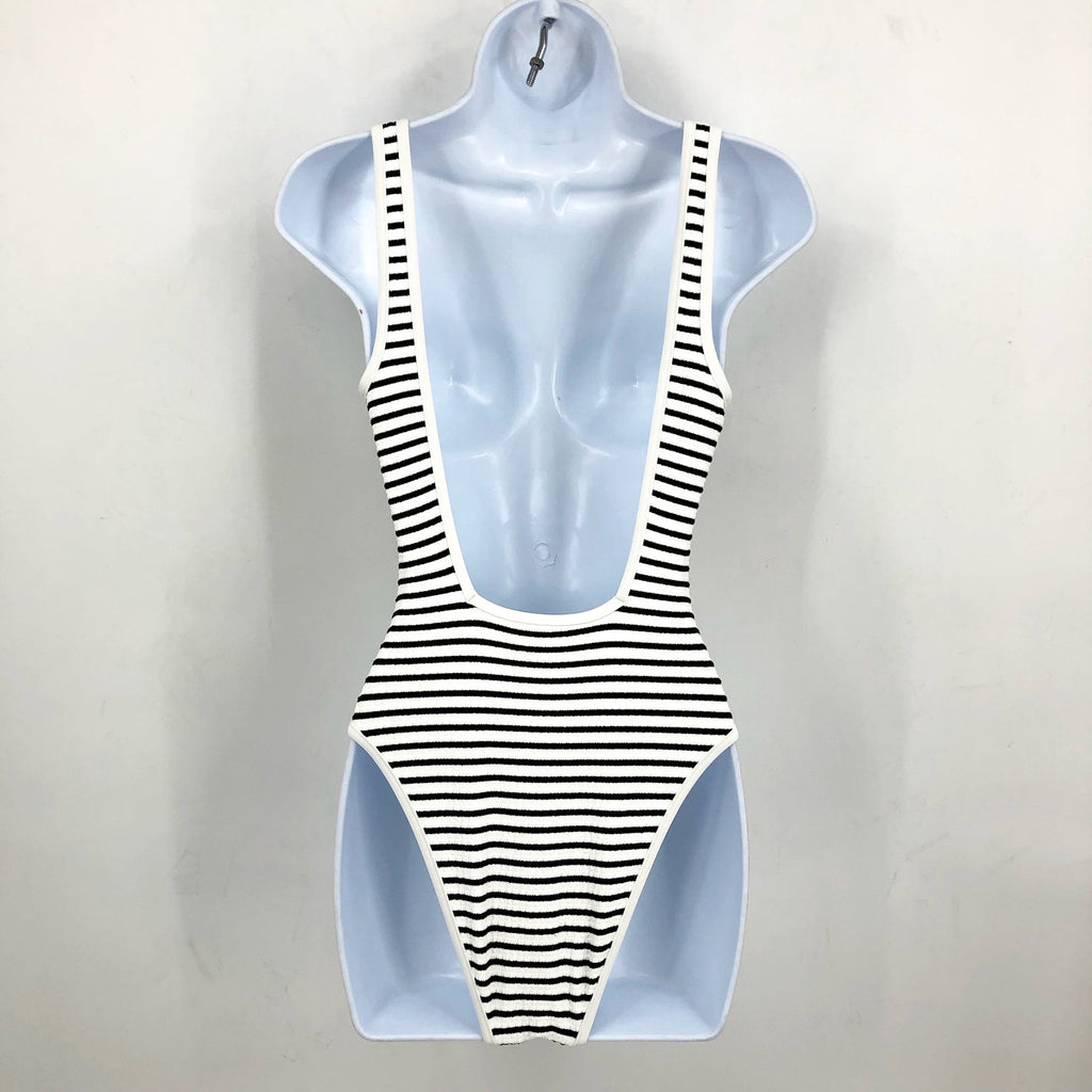 L*SPACE Coco Classic One-Piece Swimsuit Small Black White Sail Along Stripe NWT
