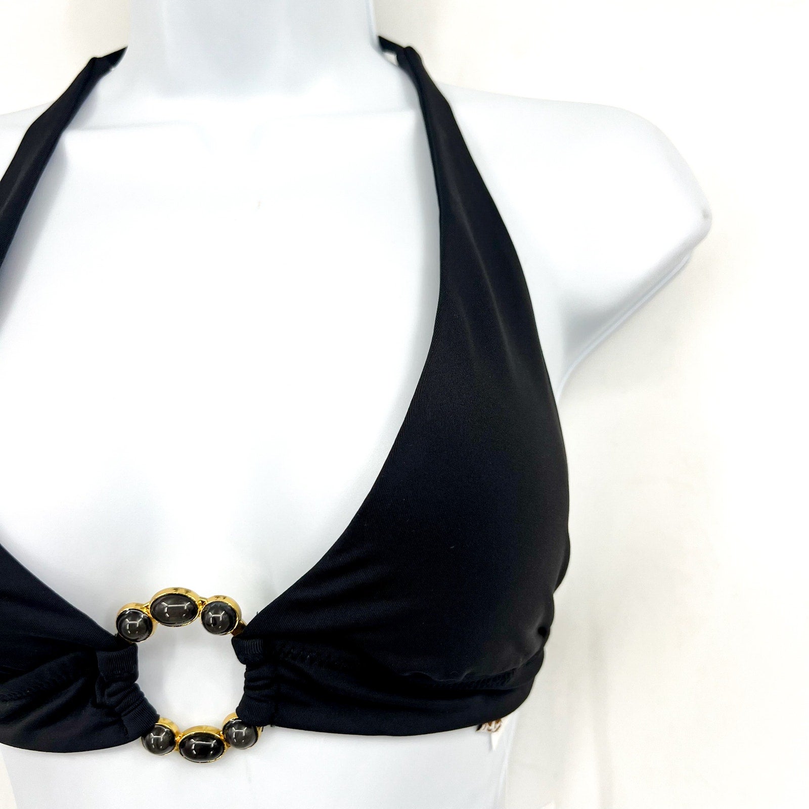 BECCA Women's Marble Canyon Ring Halter Bikini Top Small Black Adjustable NWT