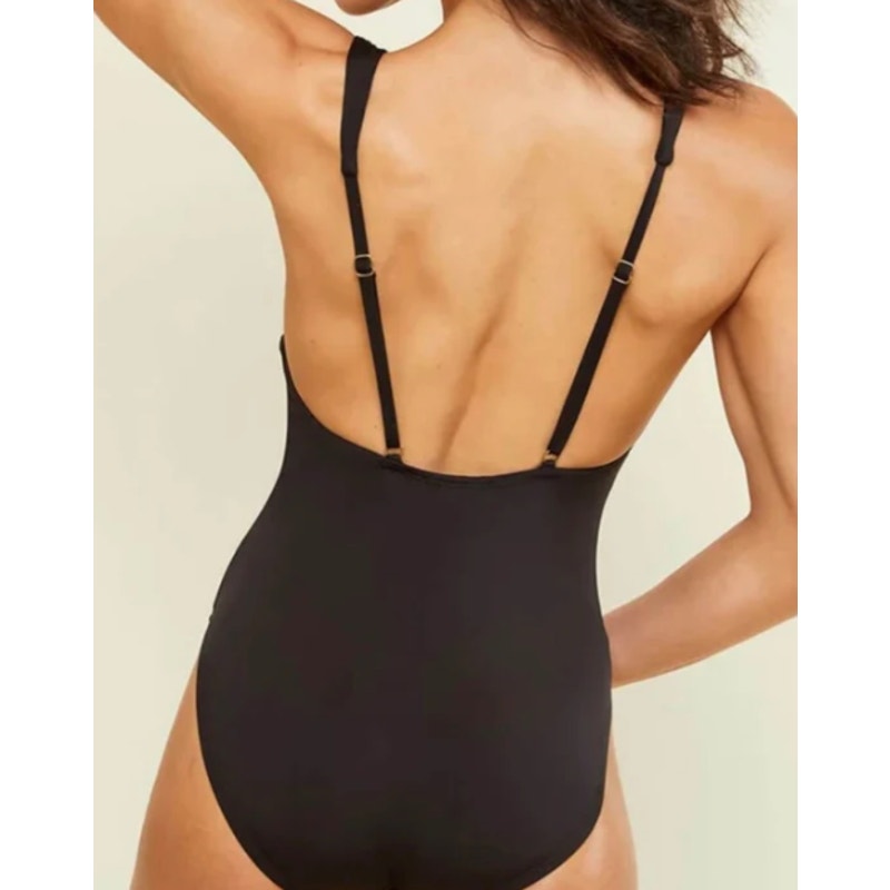 ANDIE SWIM Sardinia One Piece Swimsuit Size XL Flat Black Plunge V-Neck