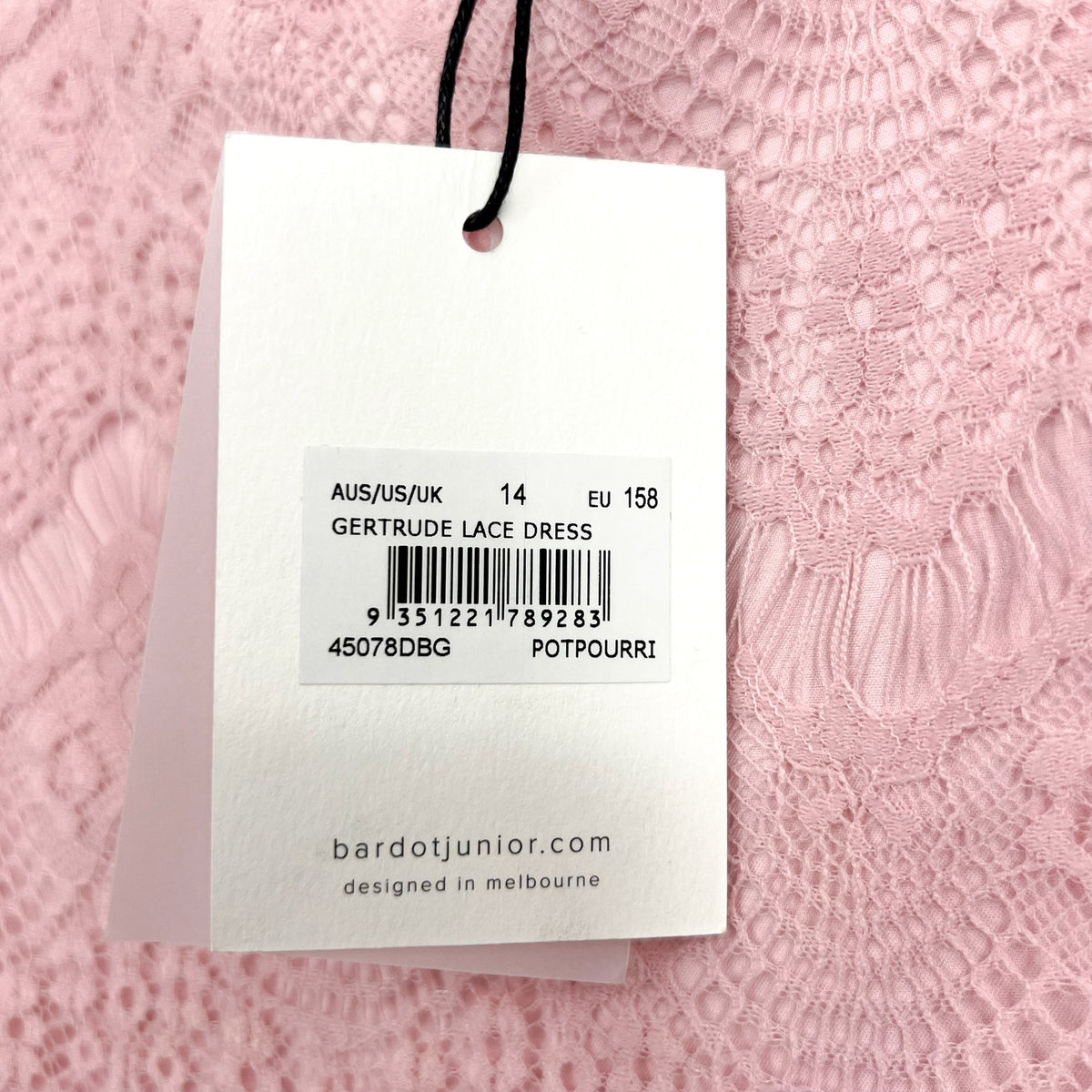 BARDOT JUNIOR Girl Gertrude Lace Dress Size 14 Pink Potpourri Long Sleeve NWT