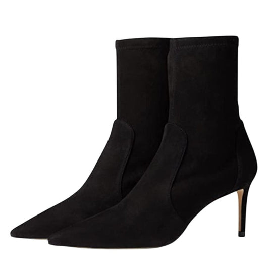 Stuart Weitzman Womens 75 Stretch Mid Calf Bootie US 8 M Black Suede GUC