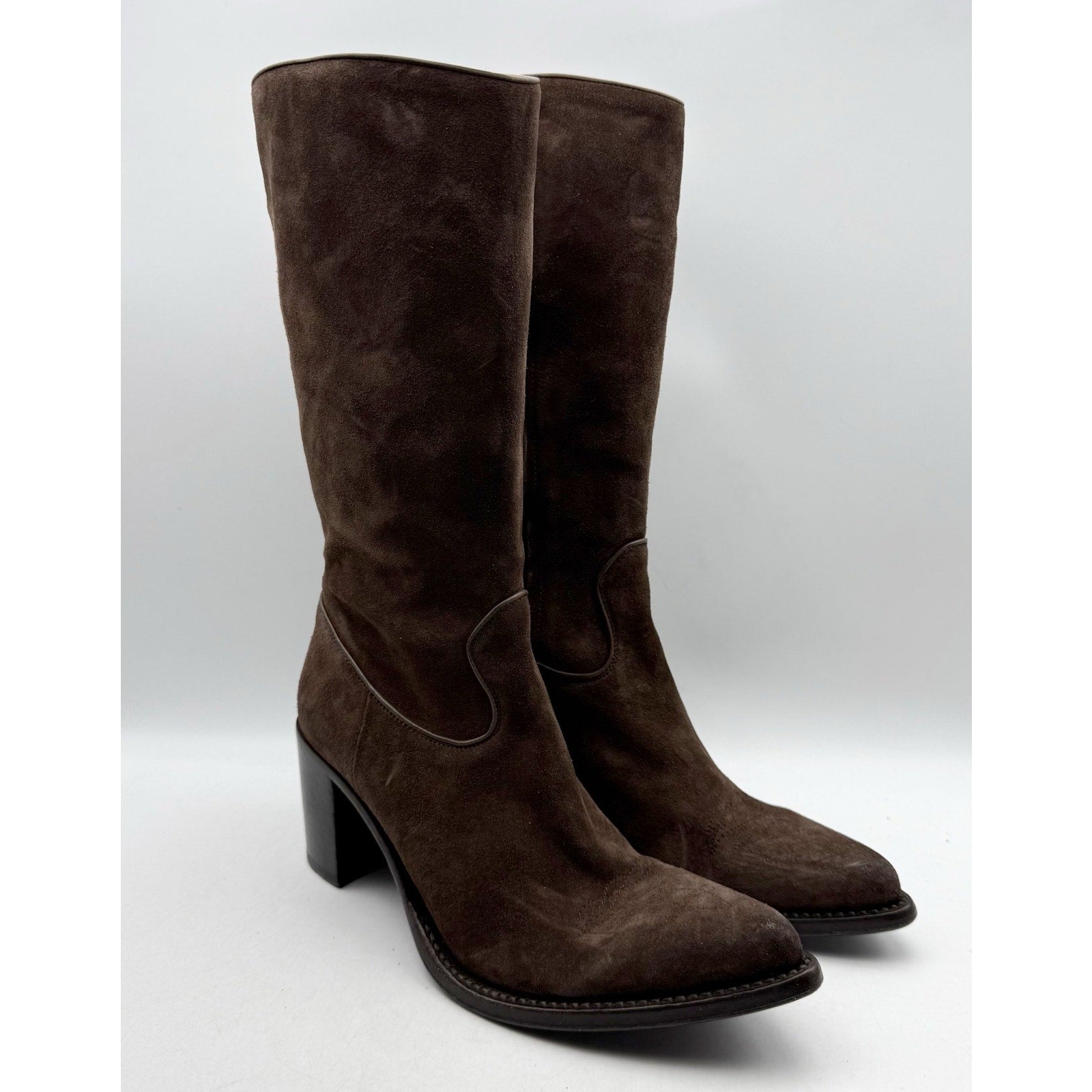 RE/DONE Womens 90s Western Knee High Boots EU 37 US 7 Brown Suede EUC