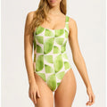 Seafolly Women's Sunray One Piece Swimsuit Size 12 DD Sage Green Geometric NWT
