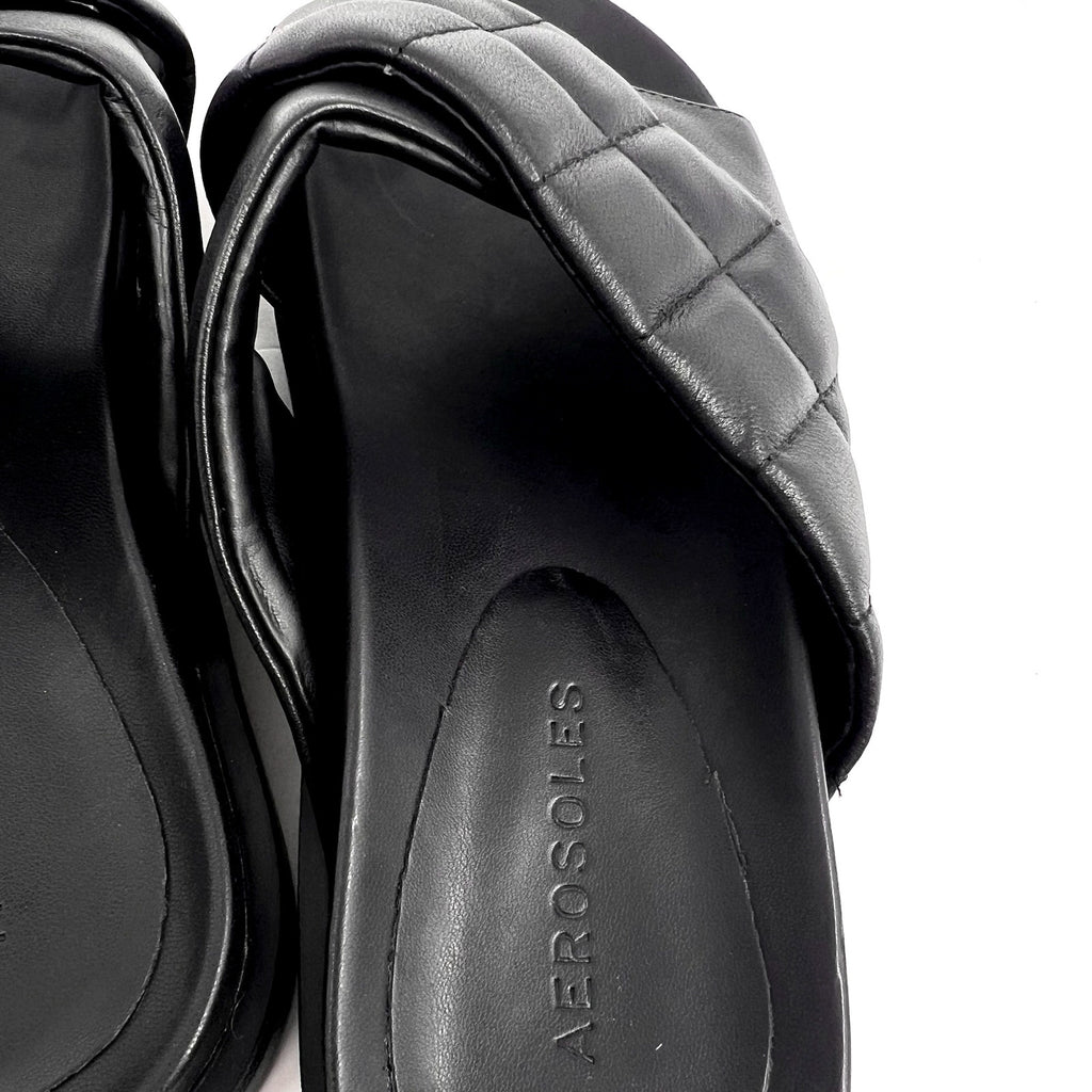 AEROSOLES Women's Lina Slide Sandals Size 6.5M Black Leather Lightweight NWOB