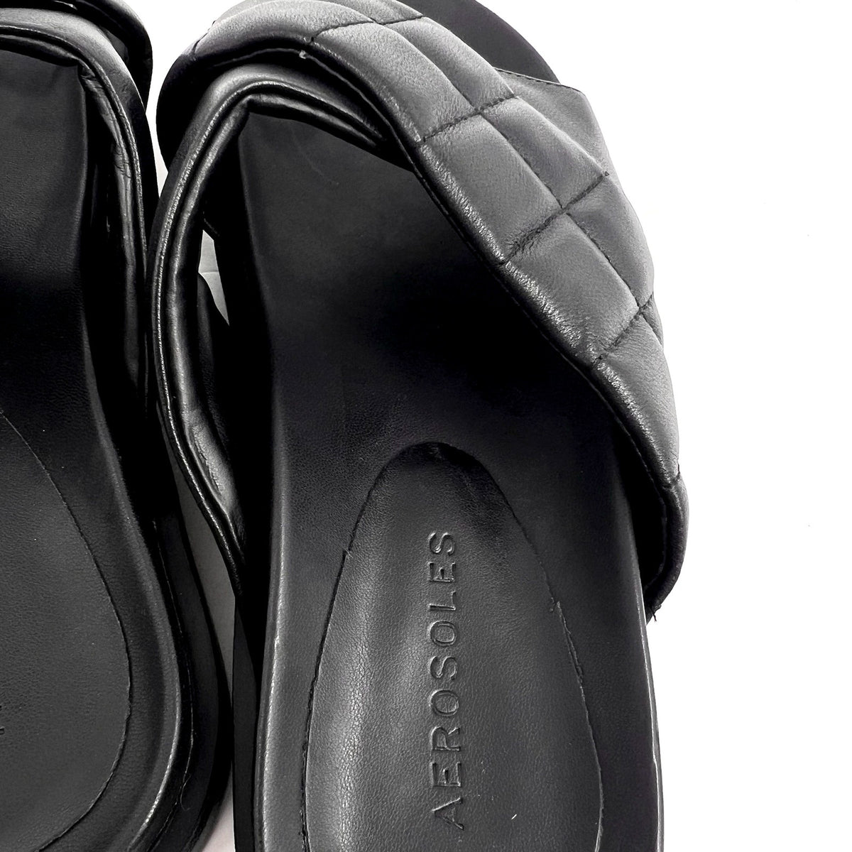 AEROSOLES Women's Lina Slide Sandals Size 6.5M Black Leather Lightweight NWOB