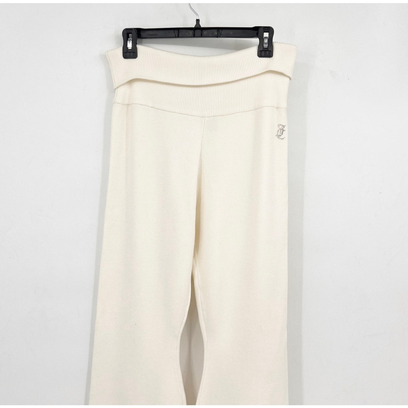 JUICY COUTURE Women's Knit Flare Pants Large White Angel Fold Over Band NWT
