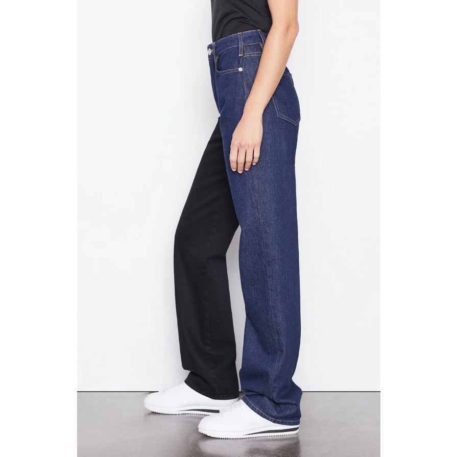 FRAME Womens Le Jane Colorblock Relaxed Jeans Size 23 Blue Black Dell Noir NWT