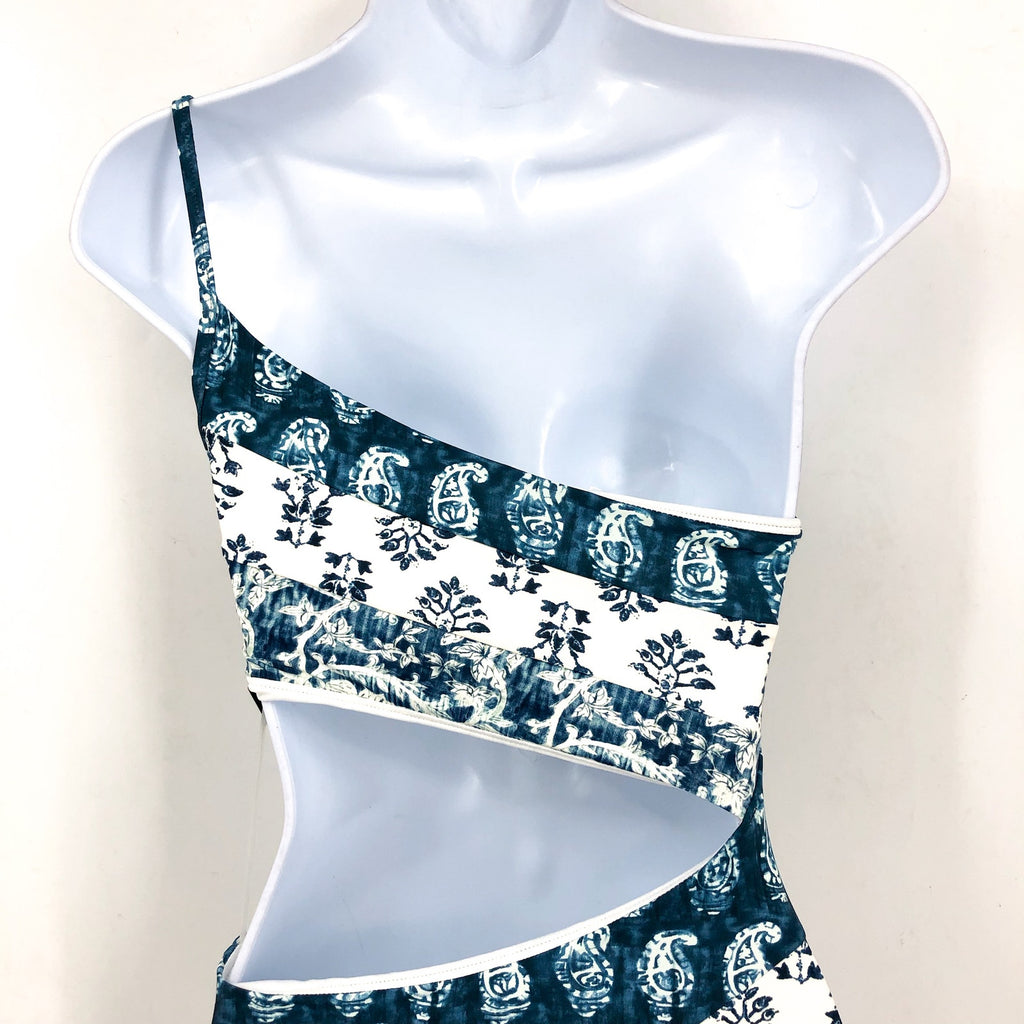 Lauren Ralph Lauren Printmix One Shoulder One Piece Swimsuit Size 8 Blue NWT