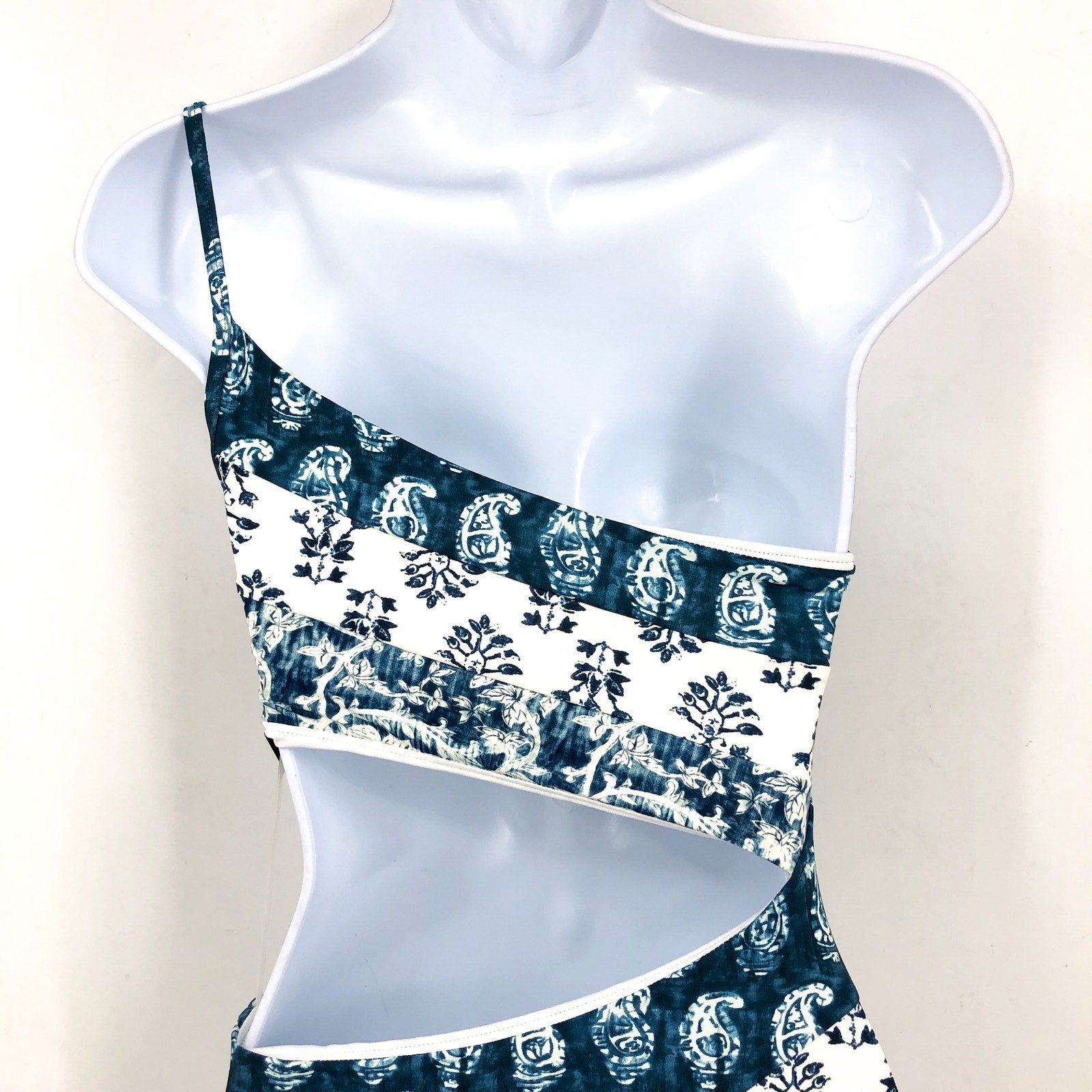 Lauren Ralph Lauren Printmix One Shoulder One Piece Swimsuit Size 8 Blue NWT